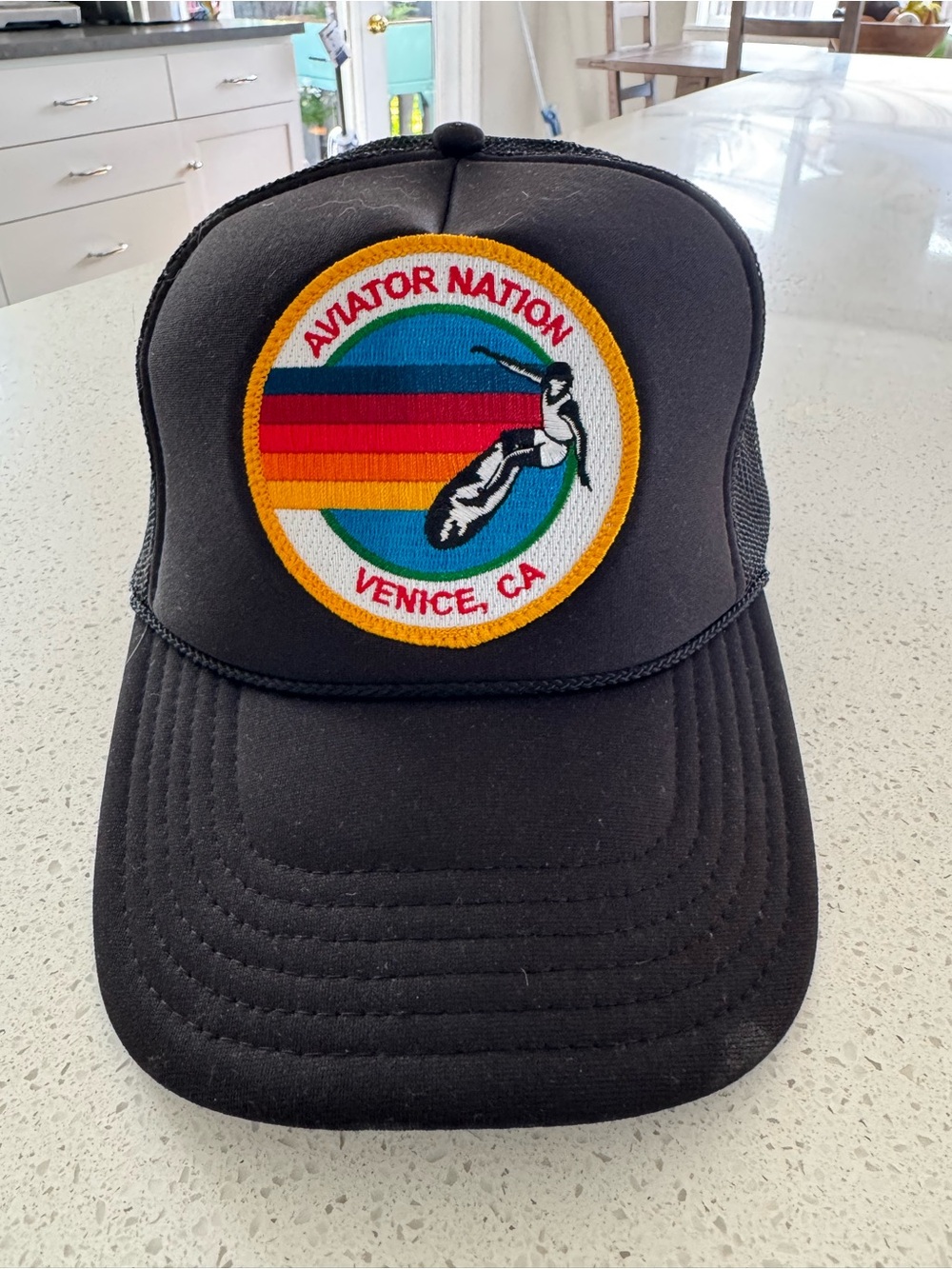 Aviator Nation Black Trucker Hat with Rainbow Venice Patch